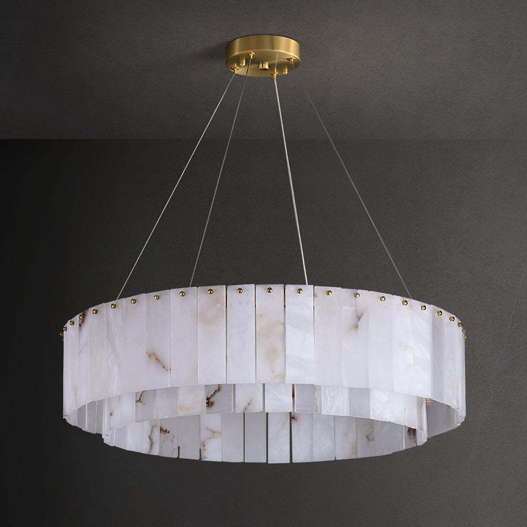 Jade Modern Alabaster Brass Drum Chandelier Dining Room Living Room