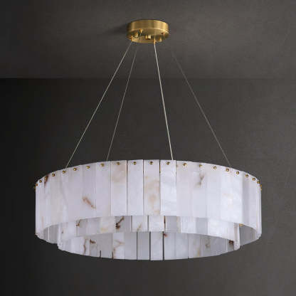 Jade Modern Alabaster Brass Drum Chandelier Dining Room Living Room