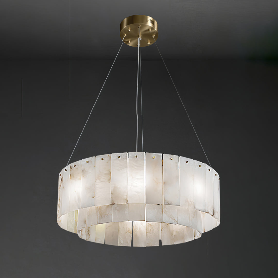 Jade Modern Alabaster Brass Drum Chandelier Dining Room Living Room