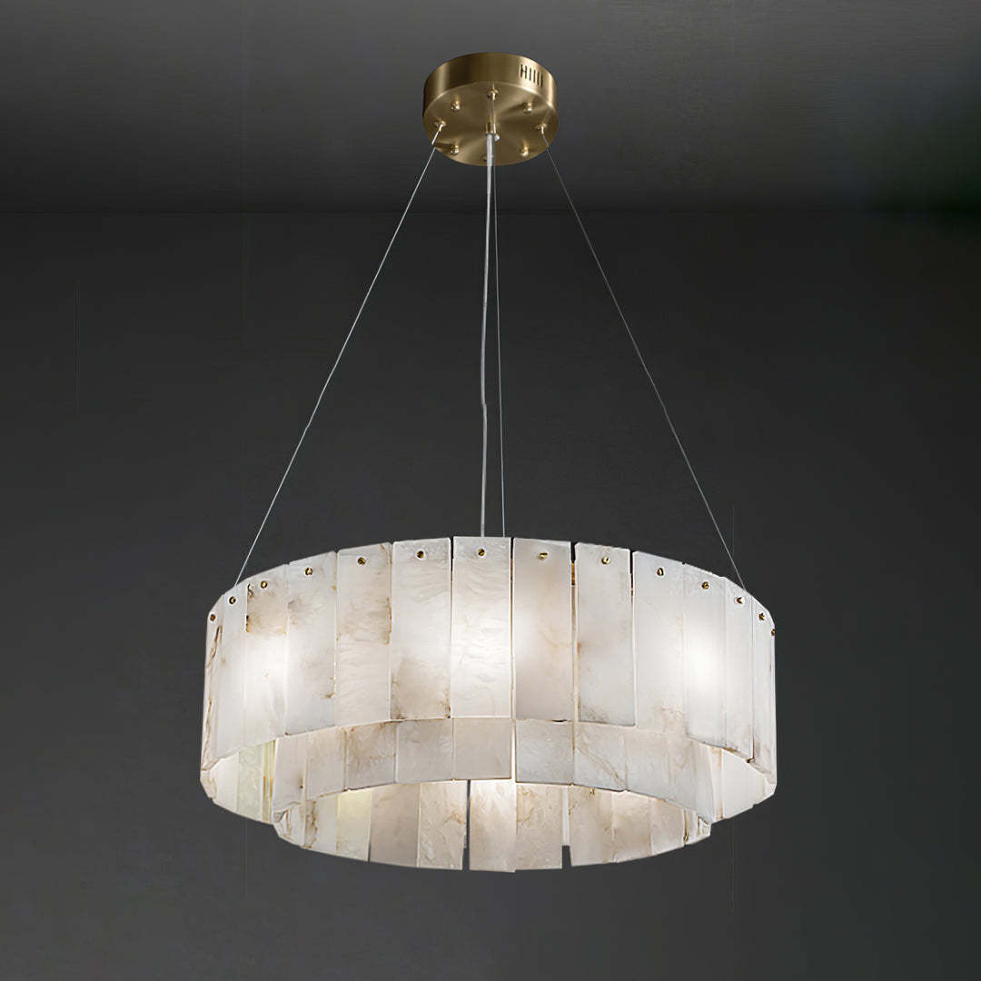 Jade Modern Alabaster Brass Drum Chandelier Dining Room Living Room