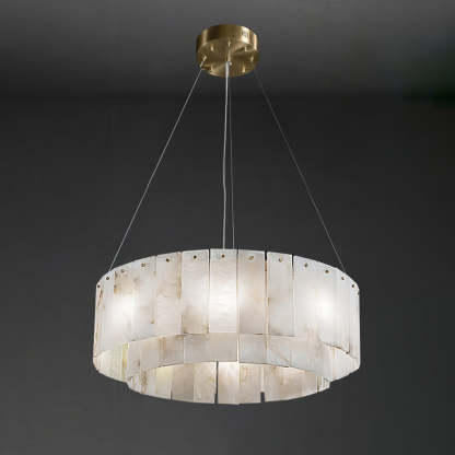 Jade Modern Alabaster Brass Drum Chandelier Dining Room Living Room