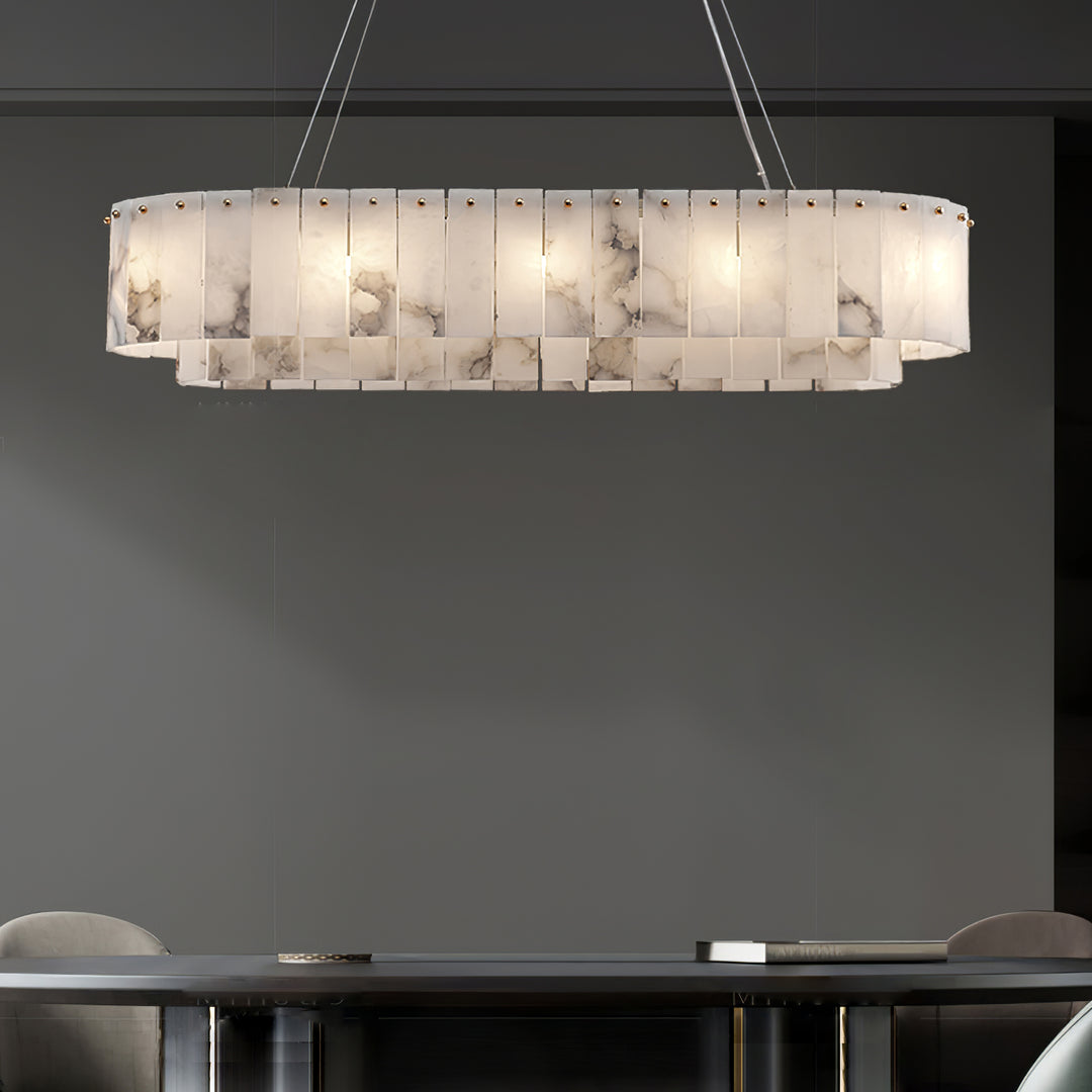 Jade Modern Alabaster Brass Drum Chandelier Dining Room Living Room