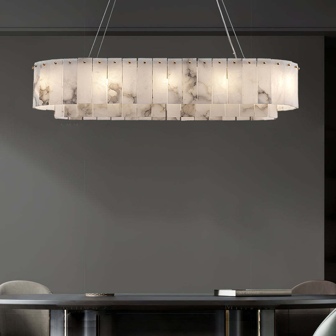 Jade Modern Alabaster Brass Drum Chandelier Dining Room Living Room