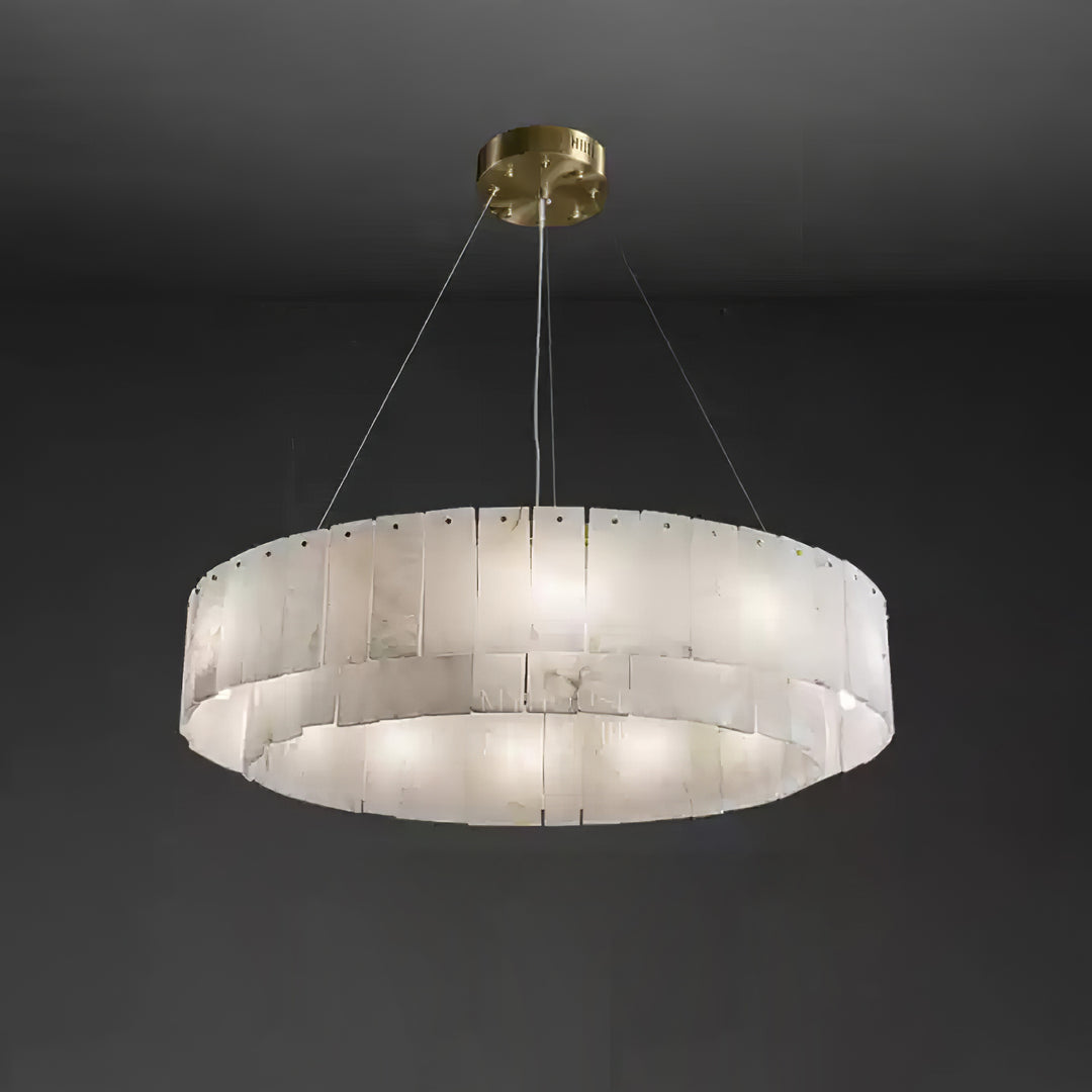 Jade Modern Alabaster Brass Drum Chandelier Dining Room Living Room