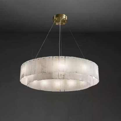 Jade Modern Alabaster Brass Drum Chandelier Dining Room Living Room