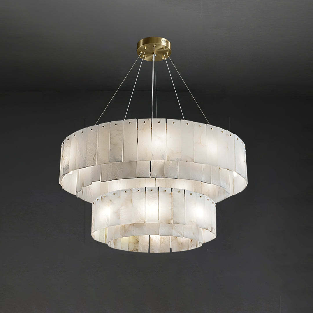 Jade Modern Alabaster Brass Drum Chandelier Dining Room Living Room