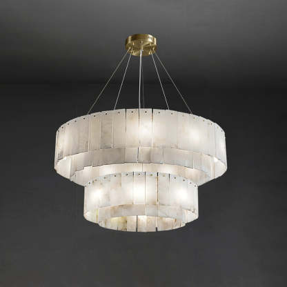 Jade Modern Alabaster Brass Drum Chandelier Dining Room Living Room