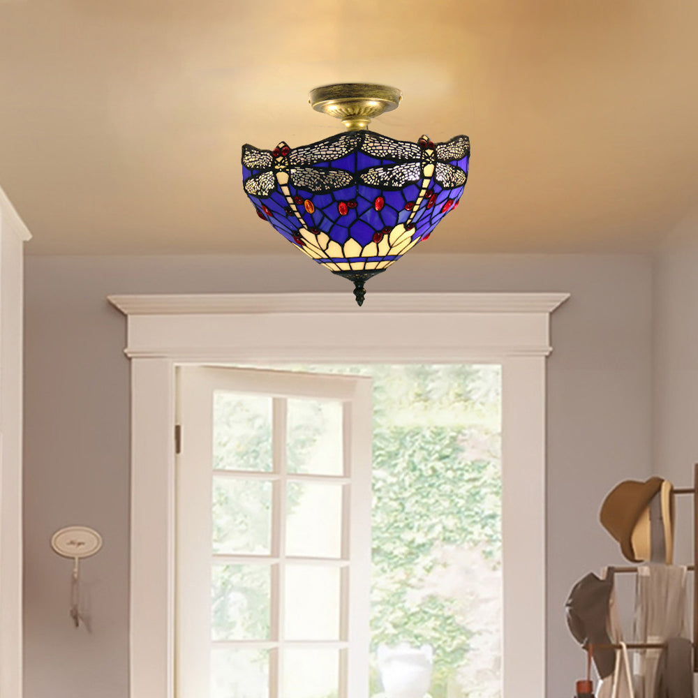 Eryn Vintage Flush Mount Ceiling Light Blue Dragonfly Living Room