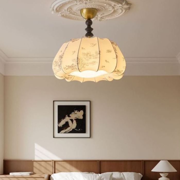 Renée Vintage Fabric Wood  Acrylic Metal Pendant Light Bedroom Dining Room