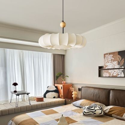 Renée Nordic Grey  Beige Metal Wood Fabric Pendant Light  Bedroom