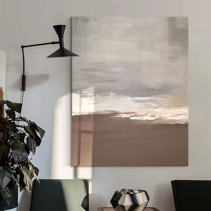 Beach & Ocean Brown Oil Painting Canvas Wall Art Entrance Living Room