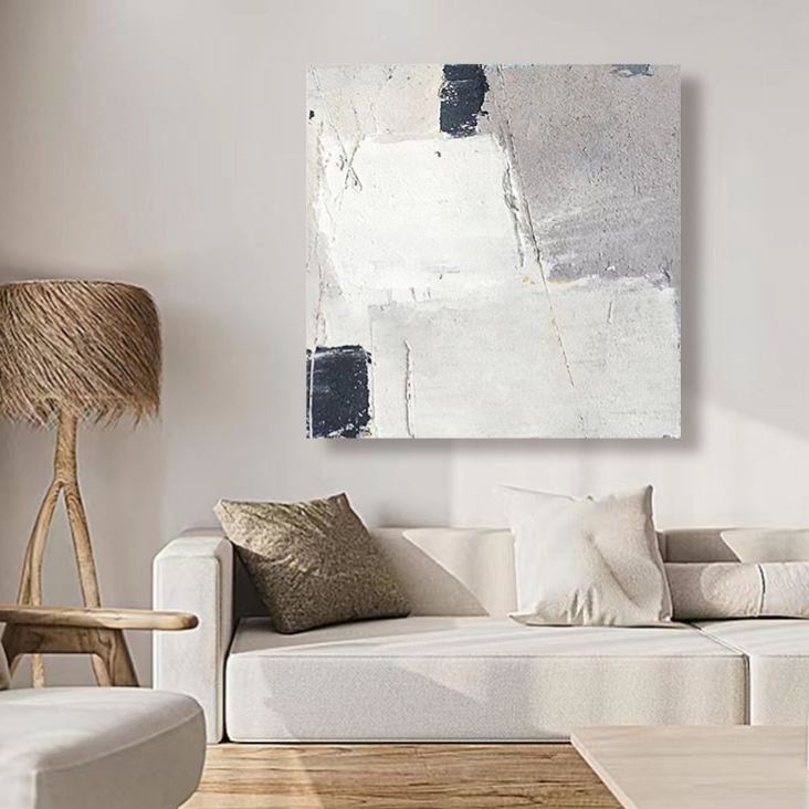 Abstract White Grey Oil Painting Canvas Wall Art Bedroom Living Room
