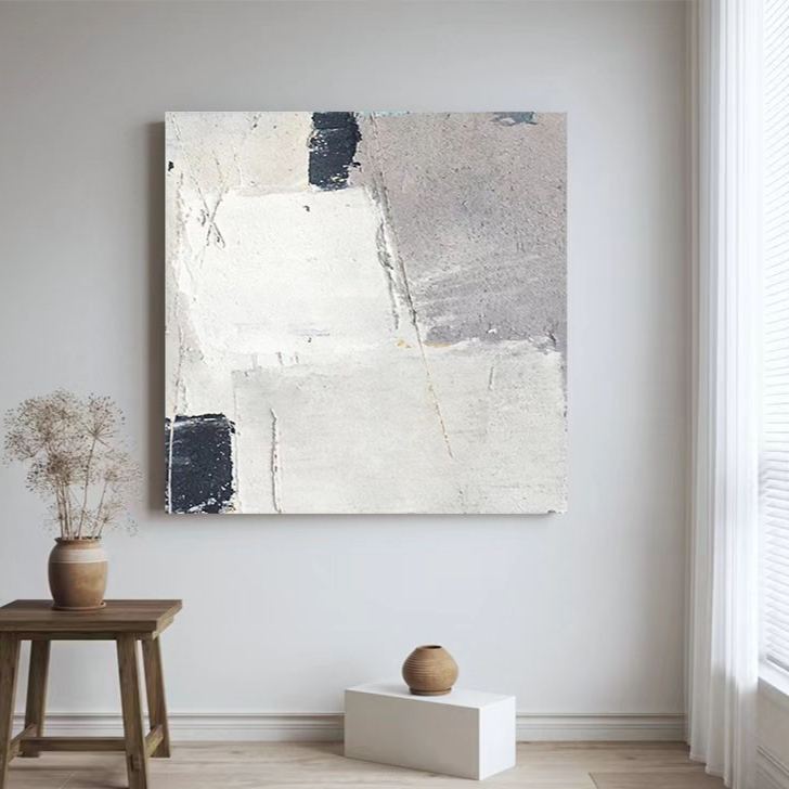 Abstract White Grey Oil Painting Canvas Wall Art Bedroom Living Room