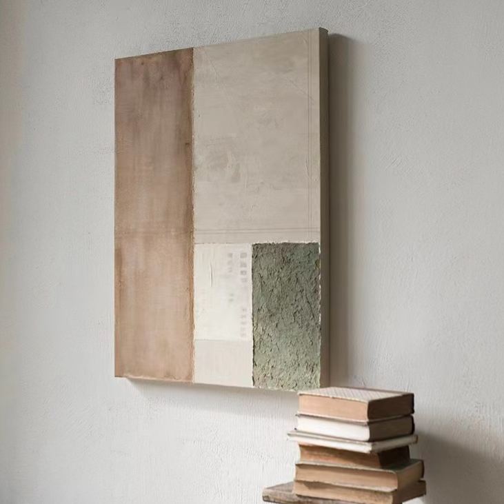 WABI-SABI Brown Green Oil Painting Canvas Wall Art Living Room Entrance