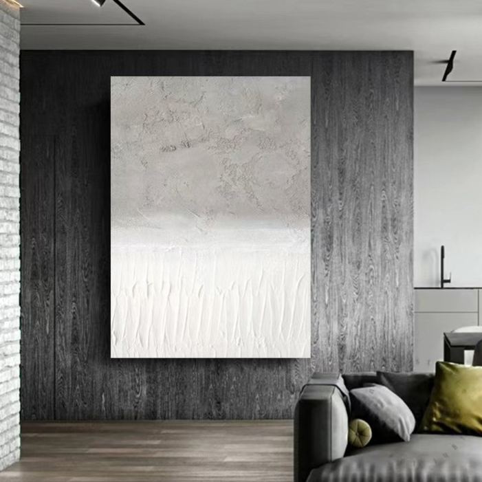 WABI-SABI White Gray Oil Painting Canvas Wall Art Living Room