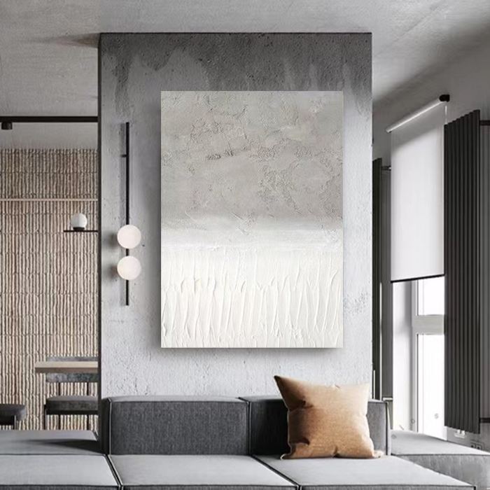 WABI-SABI White Gray Oil Painting Canvas Wall Art Living Room