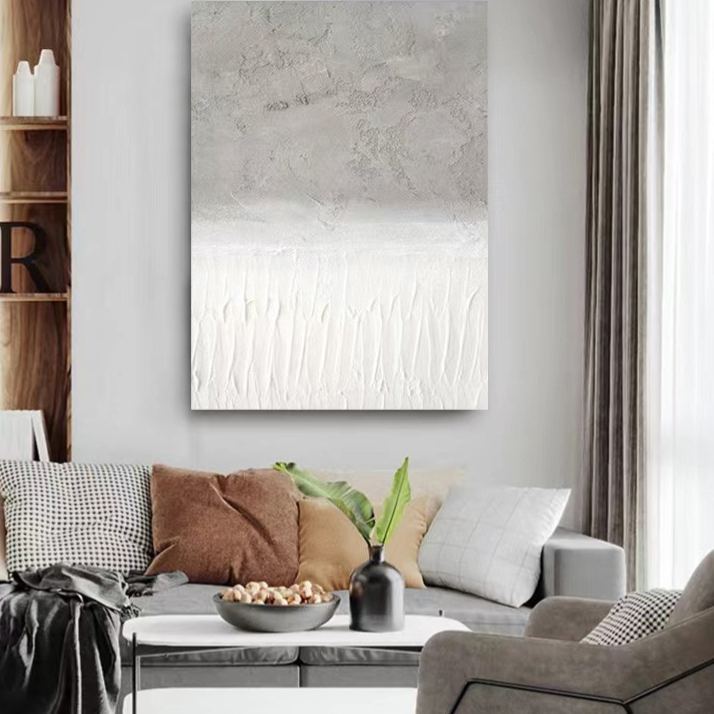 WABI-SABI White Gray Oil Painting Canvas Wall Art Living Room