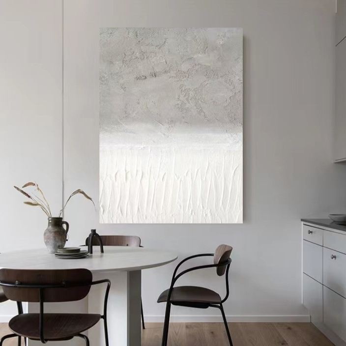 WABI-SABI White Gray Oil Painting Canvas Wall Art Living Room