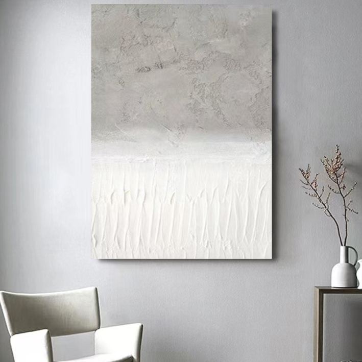WABI-SABI White Gray Oil Painting Canvas Wall Art Living Room