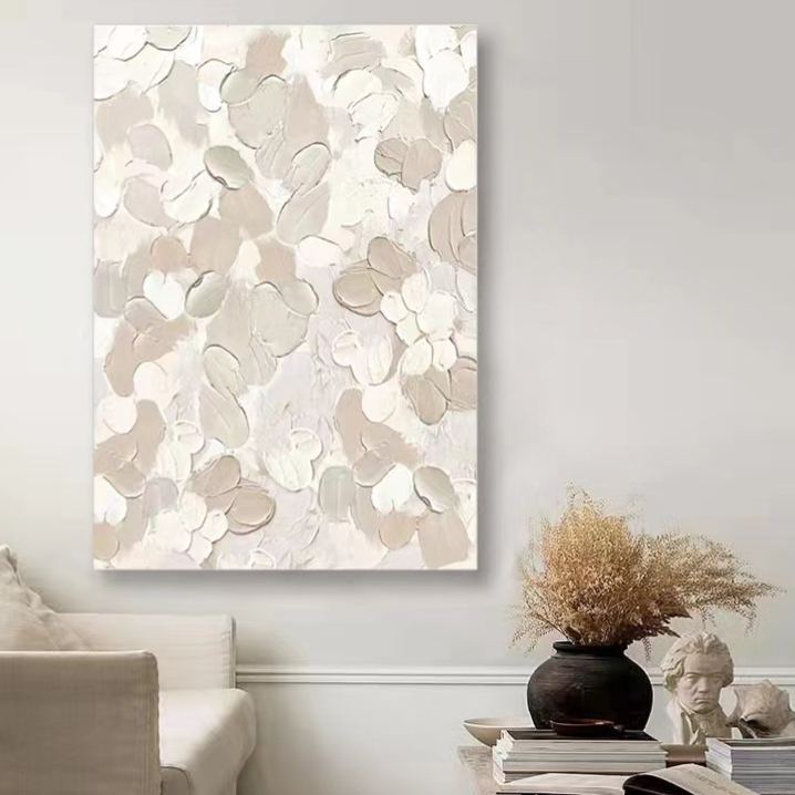 WABI-SABI Cream Gray Oil Painting Canvas Wall Art Living Room