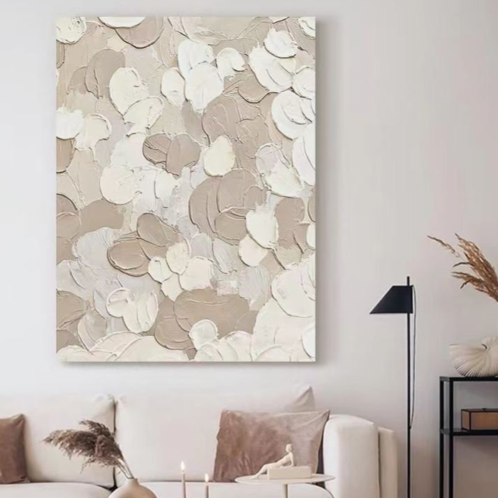 WABI-SABI Cream Gray Oil Painting Canvas Wall Art Living Room