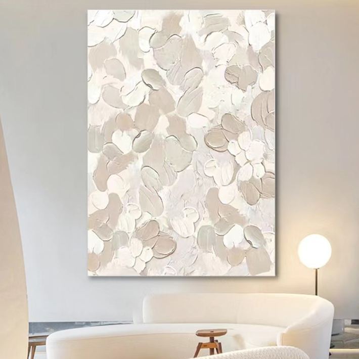 WABI-SABI Cream Gray Oil Painting Canvas Wall Art Living Room