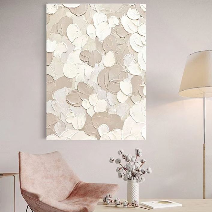WABI-SABI Cream Gray Oil Painting Canvas Wall Art Living Room