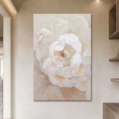 Floral White Cream Oil Painting Canvas Wall Art Living Room