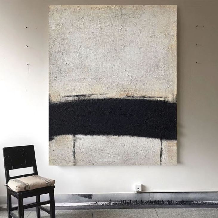 WABI-SABI Black White Oil Painting Canvas Wall Art Living Room Entrance