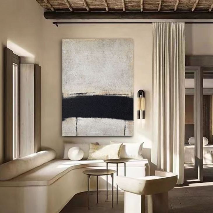 WABI-SABI Black White Oil Painting Canvas Wall Art Living Room Entrance