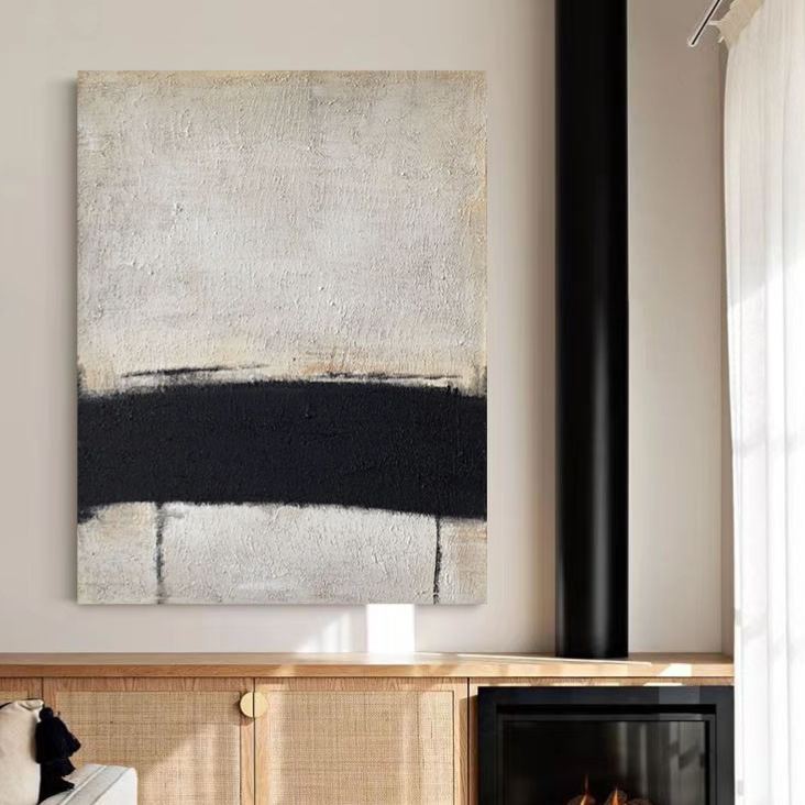 WABI-SABI Black White Oil Painting Canvas Wall Art Living Room Entrance