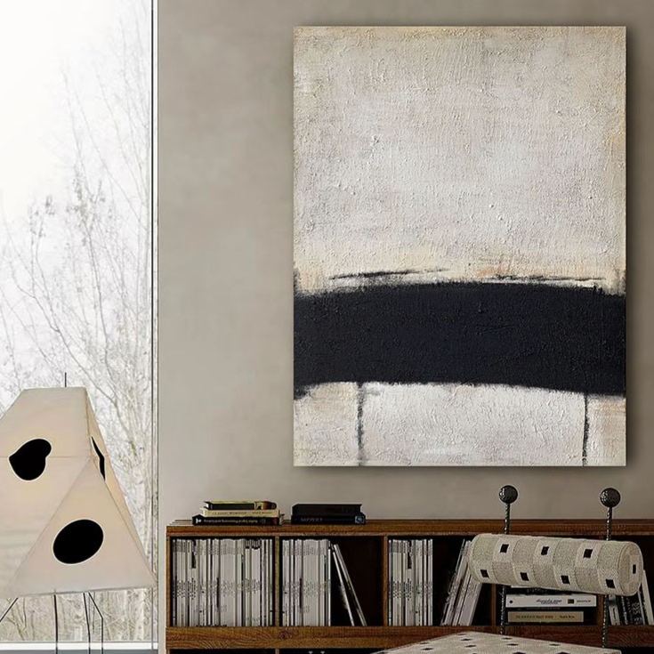 WABI-SABI Black White Oil Painting Canvas Wall Art Living Room Entrance
