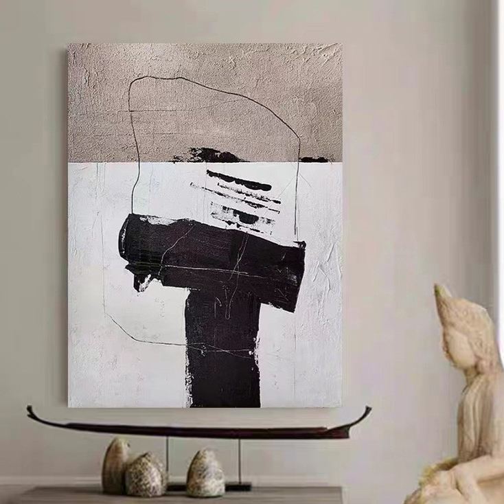 Abstract Brown Black White Oil Painting Canvas Wall Art Living Bedroom Entrance