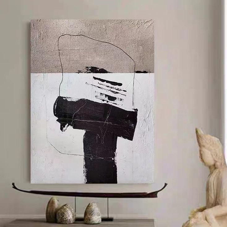 Abstract Brown Black White Oil Painting Canvas Wall Art Living Bedroom Entrance