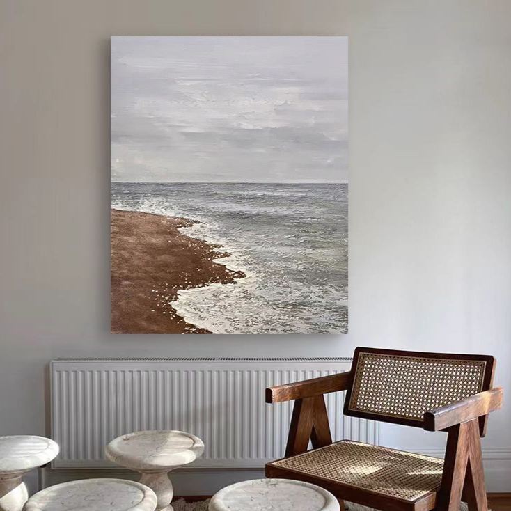 Beach & Ocean Blue Brown Oil Painting Canvas Wall Art Living Room Entrance