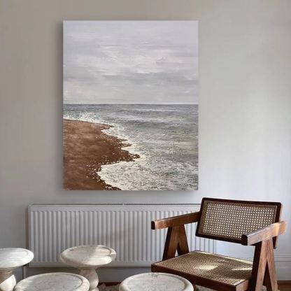 Beach & Ocean Blue Brown Oil Painting Canvas Wall Art Living Room Entrance