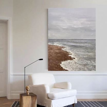 Beach & Ocean Blue Brown Oil Painting Canvas Wall Art Living Room Entrance