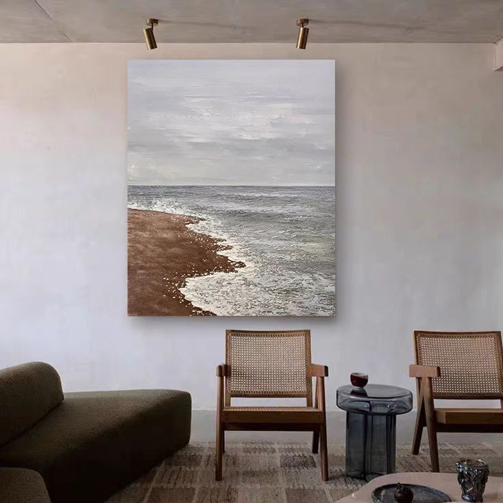 Beach & Ocean Blue Brown Oil Painting Canvas Wall Art Living Room Entrance