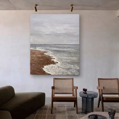 Beach & Ocean Blue Brown Oil Painting Canvas Wall Art Living Room Entrance