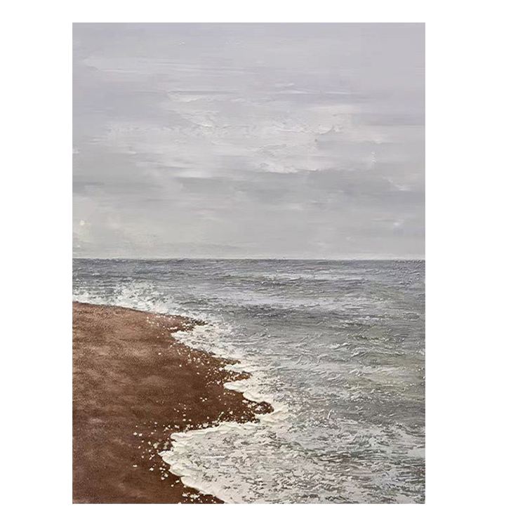 Beach & Ocean Blue Brown Oil Painting Canvas Wall Art Living Room Entrance