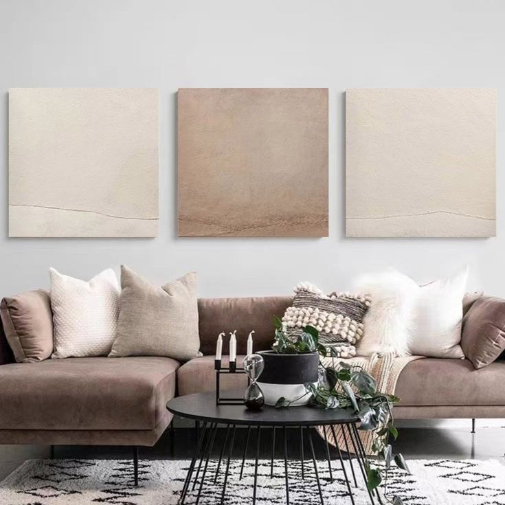 WABI-SABI Brown Beige Oil Painting Canvas Wall Art Dining Living Room