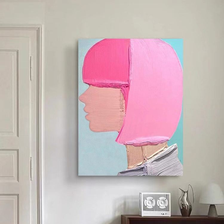 Portrait Pink Girl Oil Painting Canvas Wall Art Living Room