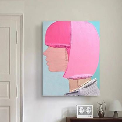 Portrait Pink Girl Oil Painting Canvas Wall Art Living Room