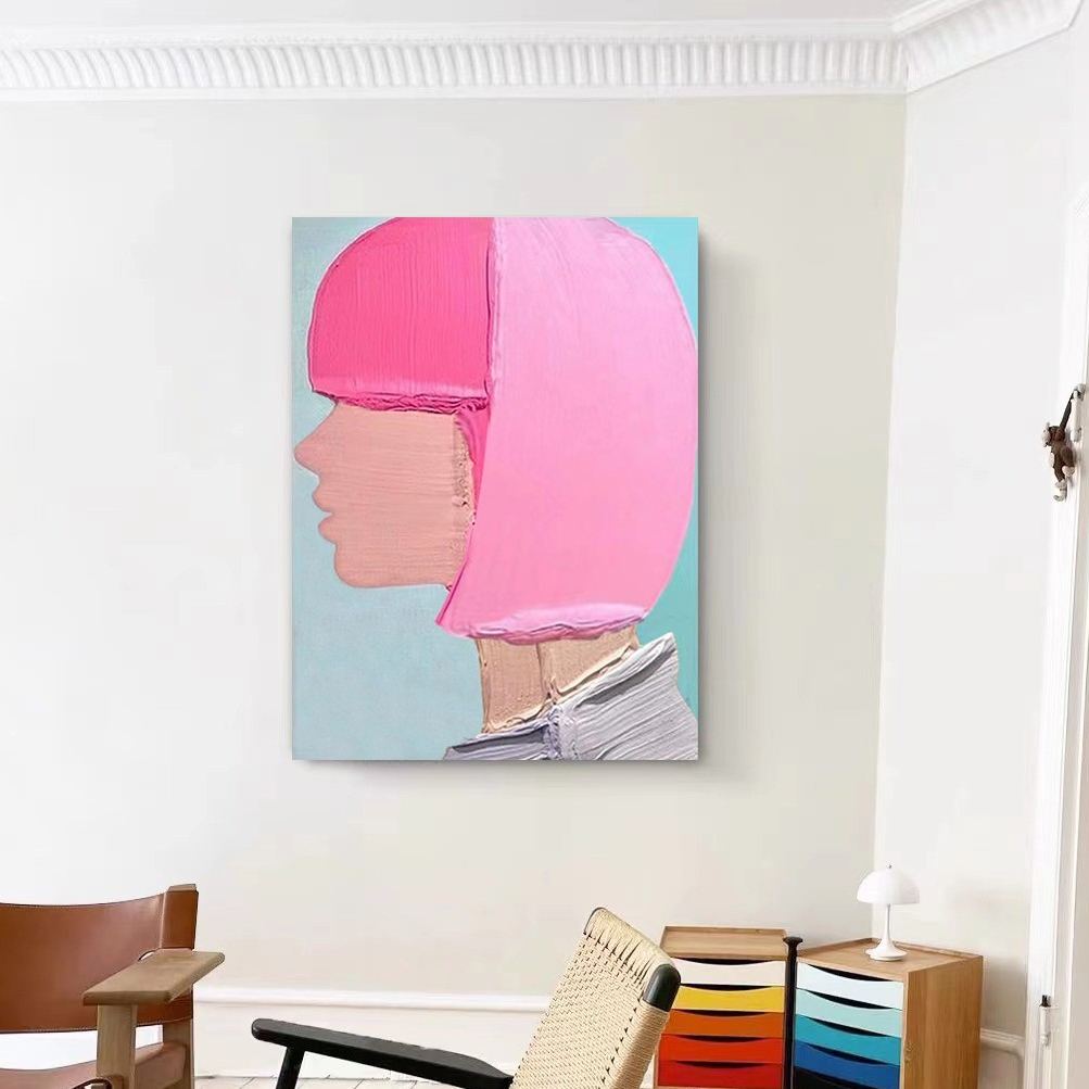 Portrait Pink Girl Oil Painting Canvas Wall Art Living Room