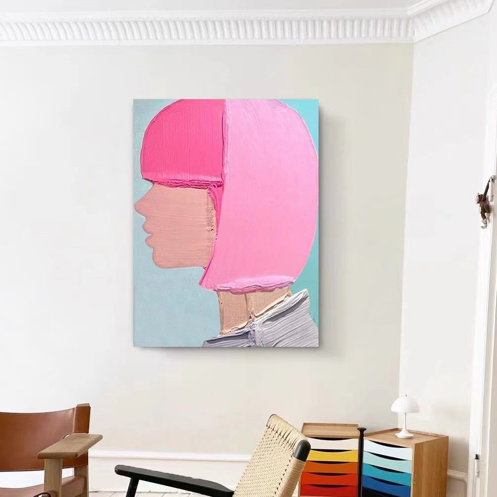 Portrait Pink Girl Oil Painting Canvas Wall Art Living Room