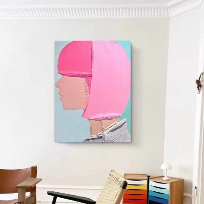 Portrait Pink Girl Oil Painting Canvas Wall Art Living Room