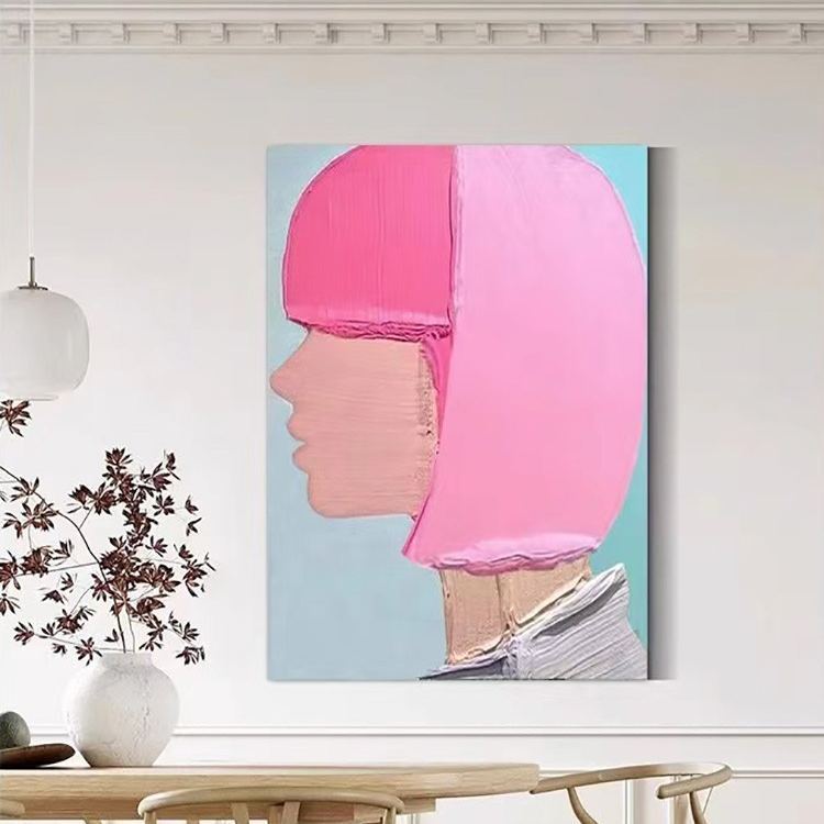 Portrait Pink Girl Oil Painting Canvas Wall Art Living Room