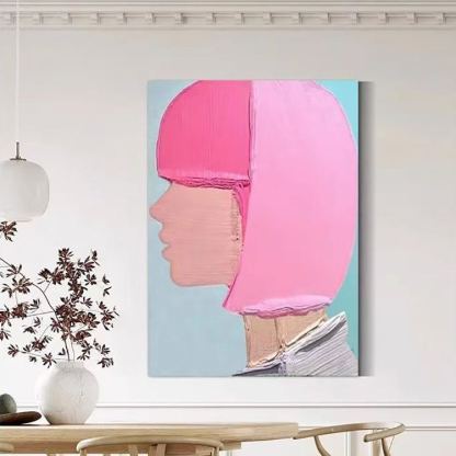 Portrait Pink Girl Oil Painting Canvas Wall Art Living Room