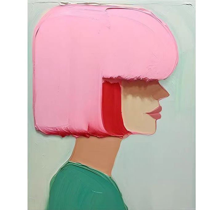 Portrait Pink Red Girl Oil Painting Canvas Wall Art Living Room