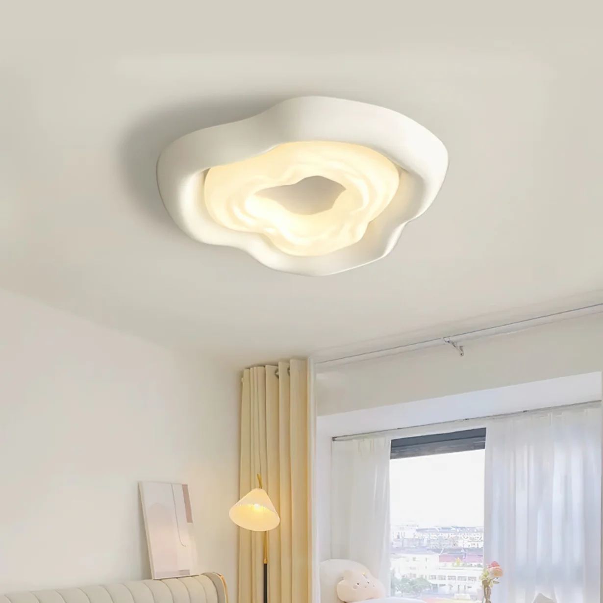 Quinn Unusual White Cream Color Roses Ceiling Lamp Dining Room
